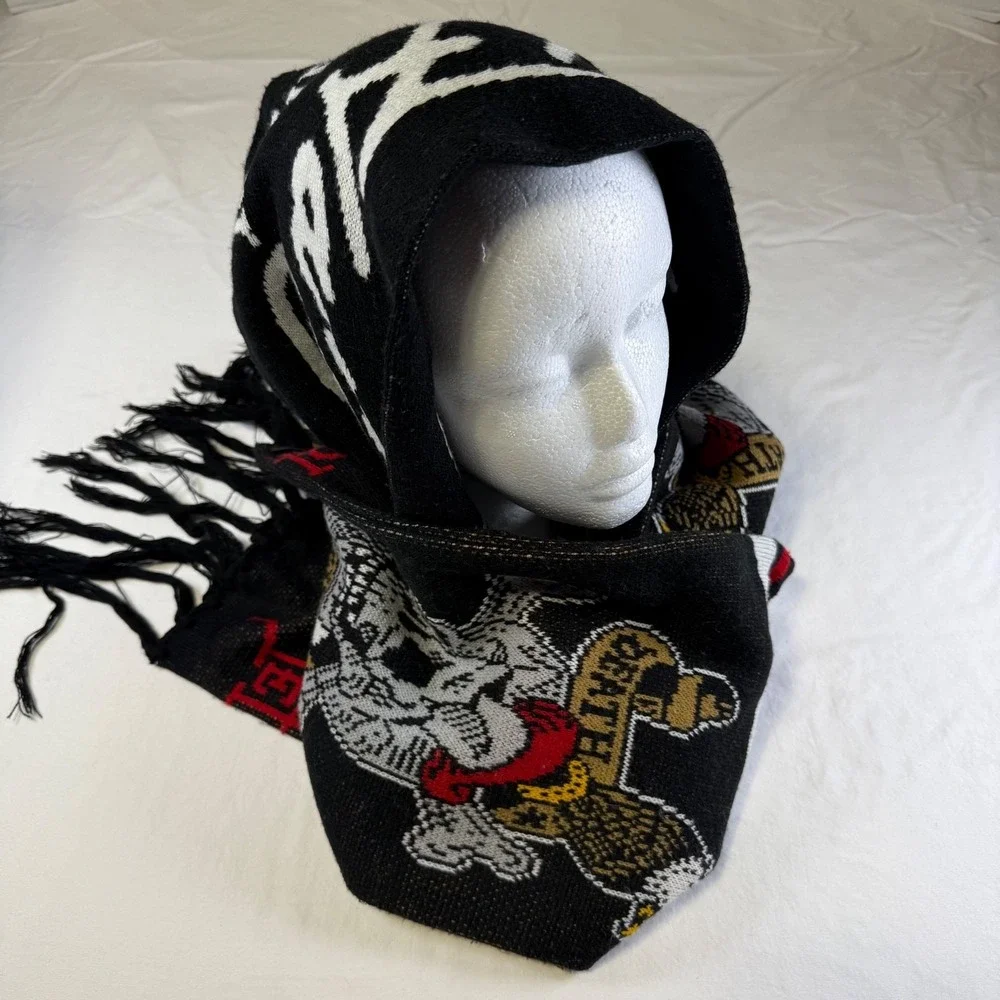 Y2k Ed Hardy by Christian Audigier Knit Scarf Death Or Glory Skull Dagger Fringe